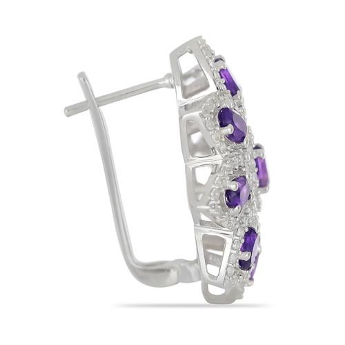 925 SILVER  AFRICAN AMETHYST GEMSTONE FLOWER EARRINGS
